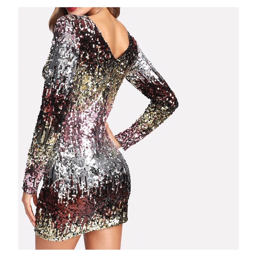Silver Ombre Sequin Cocktail Short Dress - Picture 5 of 9
